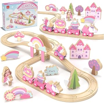 Lehoo Castle Circuit de Train en Bois Féérique Thème Licorne Lehoo Castle