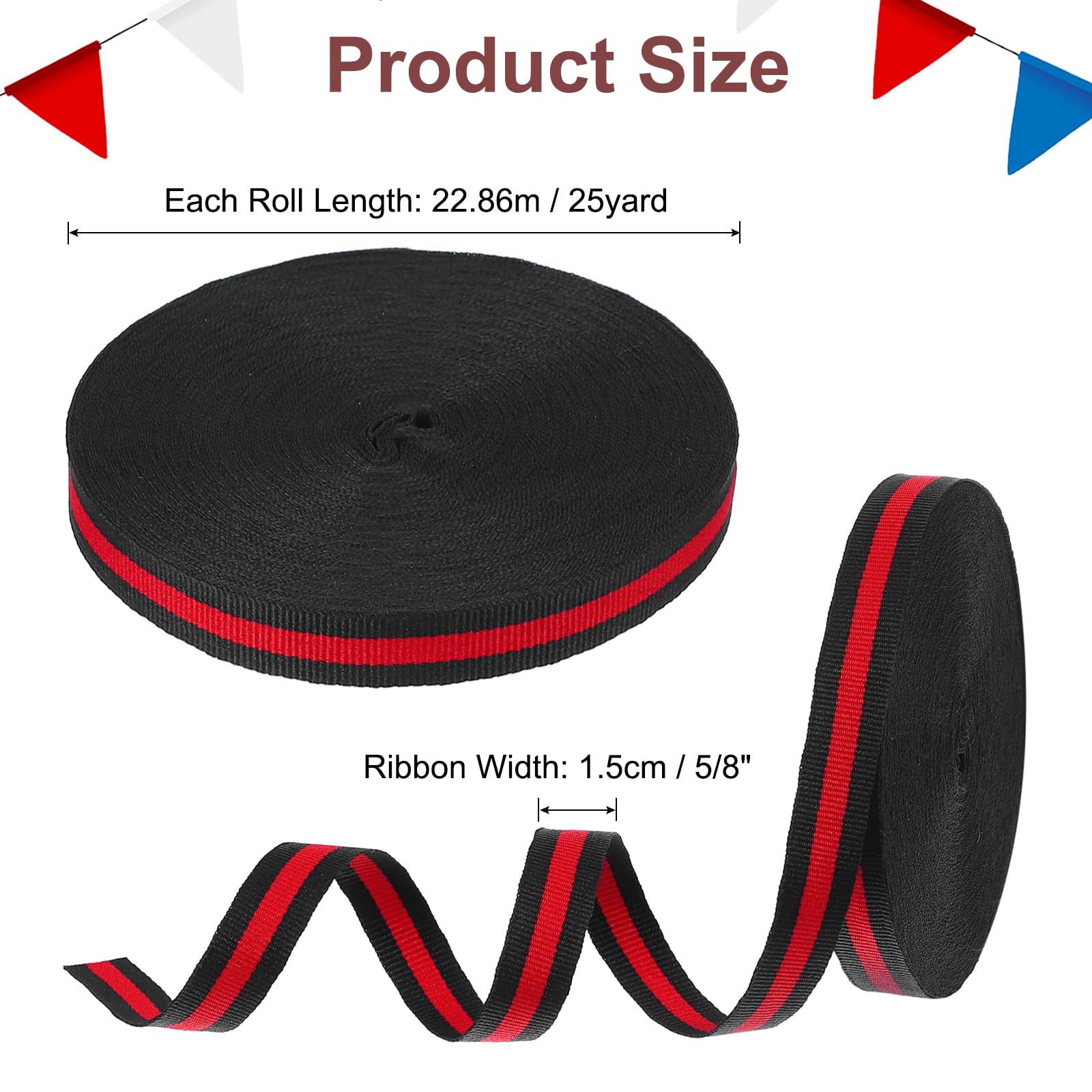 PATIKIL 5/8" Black Red Striped Grosgrain Ribbon - Image 2