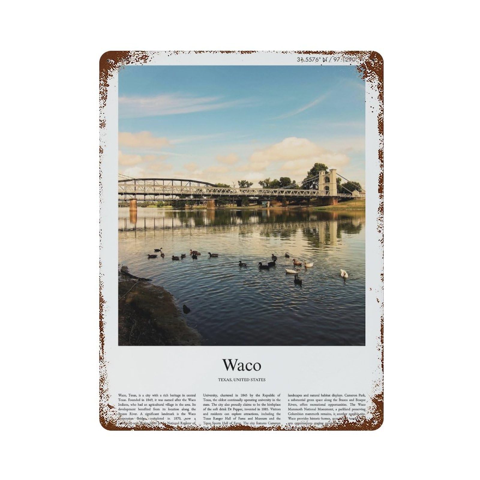 xiaoxiaoshen Waco Texas, United States, USA City Scenery Wall Decor Art Metal Tin Poster Modern Home Decor Art Home Bar Shop Decorations Vintage Sign 40x30cm
