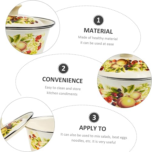 Miniatura 8 de RORPOIR Recipientes de lavabo con tapa de esmalte Cuenca de sopa de esmalte Cuencos para mezclar cuencos de alimentos Ensaladera de acero inoxidable