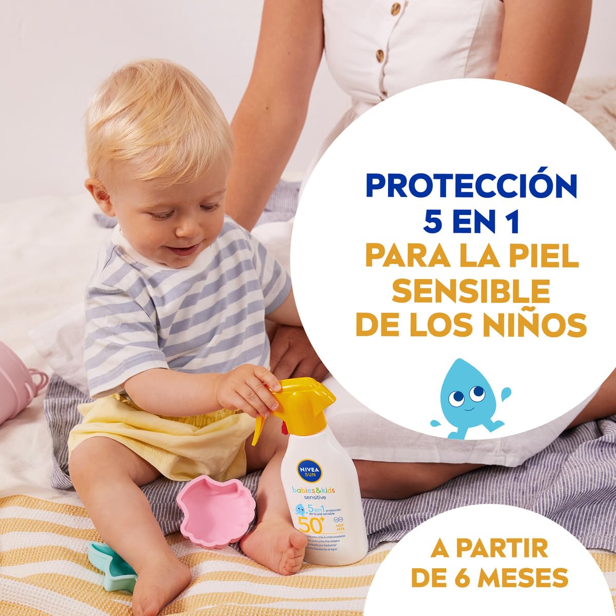 NIVEA SUN Babies & Kids Sensitive - Spray FP50+ - Protector Solar Infantil - Protección UVA/UVB - Resistente al Agua - Crema para Bebés y Niños - Piel sensible - Desde 6 meses - 250 ml