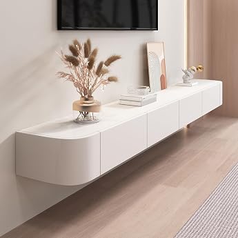 Floating TV Stand Wall Mounted TV Shelves with Door TV Media Console Floating TV Cabinet Large TV Bench with Storage Space Under TV White 120 cm/47.2 Inches