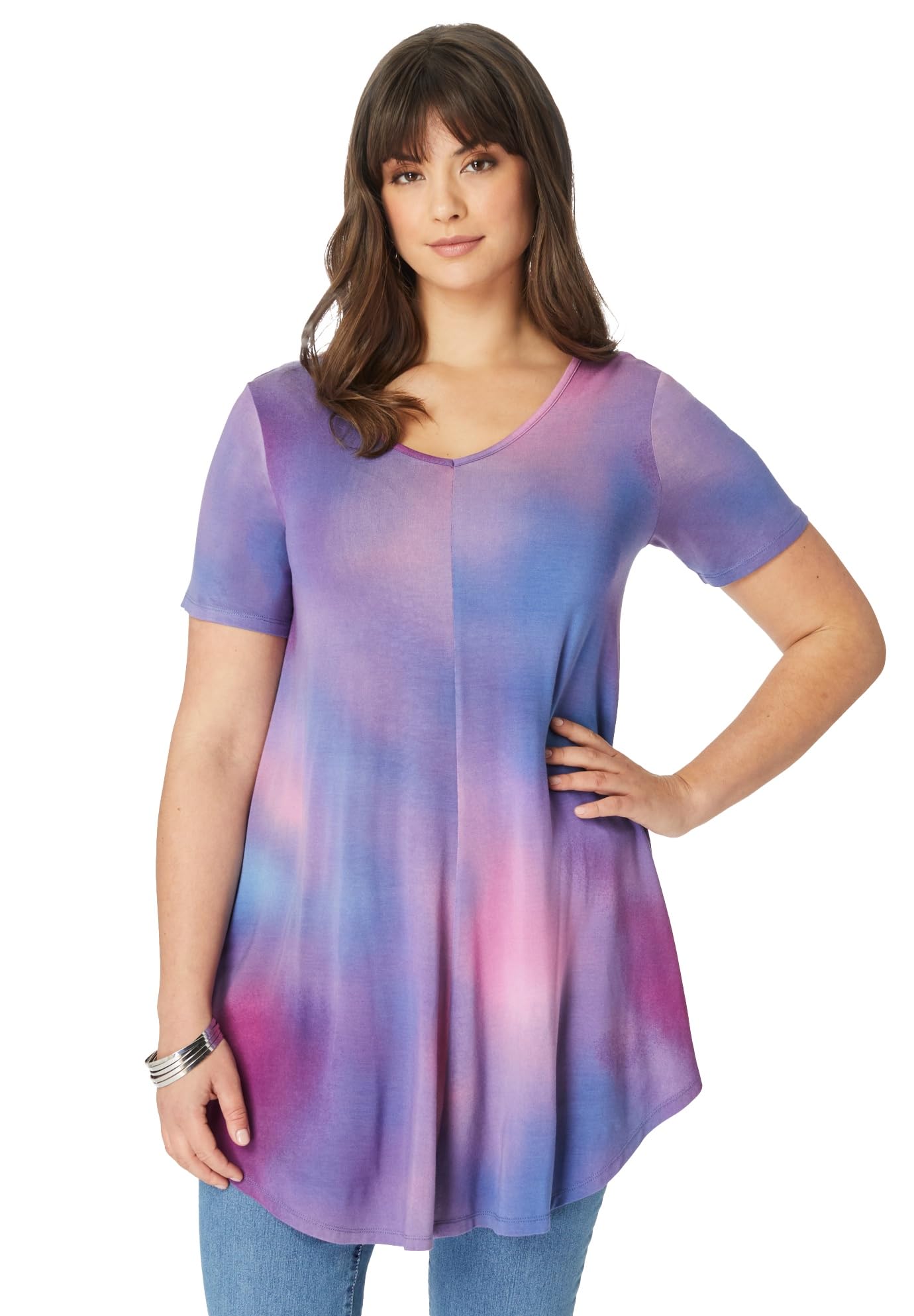 Roaman's Women's Plus Size Ultra Drape V-Neck Swing Tunic Top
