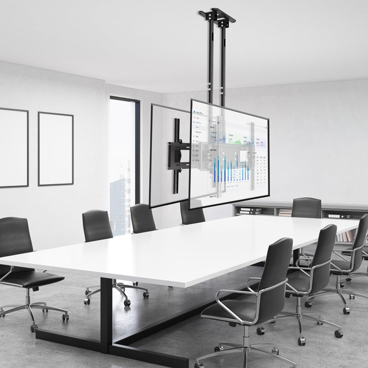 Ceiling TV Mount, 2 Screen Adjustable Hanging Double Suspension Bracket Fits Most 60-100 inch LCD LED OLED 4K TVs,Pole Ceiling Mount Supports up to 132lbs/Screen, Max VESA 900x600mm, T580-2