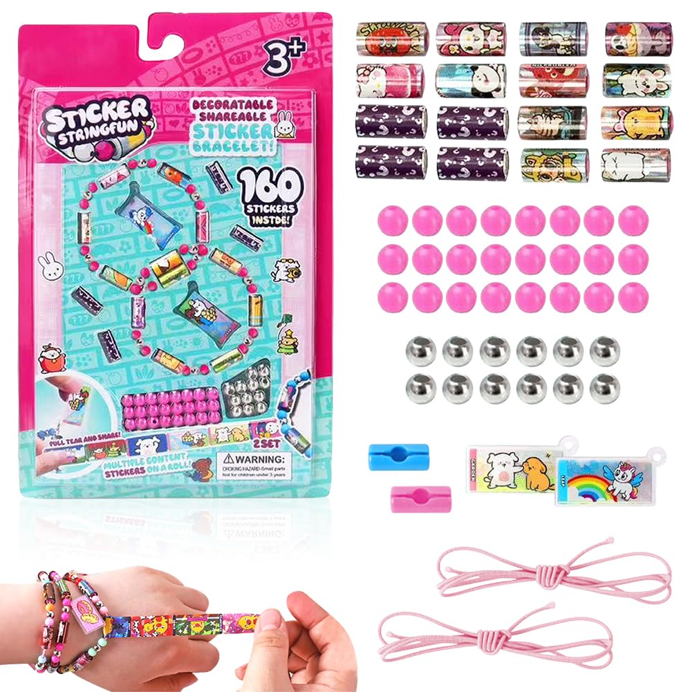 MIFKLMV Sticker Bracelets, Friendship Bracelet Making Kit with Mini Holographic Stickers Pendants Bracelet DIY Craft Bracelets Making Kits for Party Favors Birthday Gifts (Red) — image 1