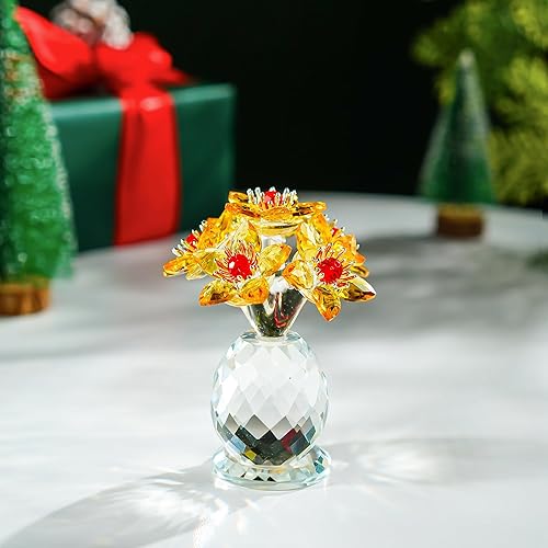 Miniatura 2 de Figura de flores de Navidad de cristal con jarrón, ramo de flores de vidrio de 3.8 pulgadas de alto, figuras coleccionables, adorno de Navidad,