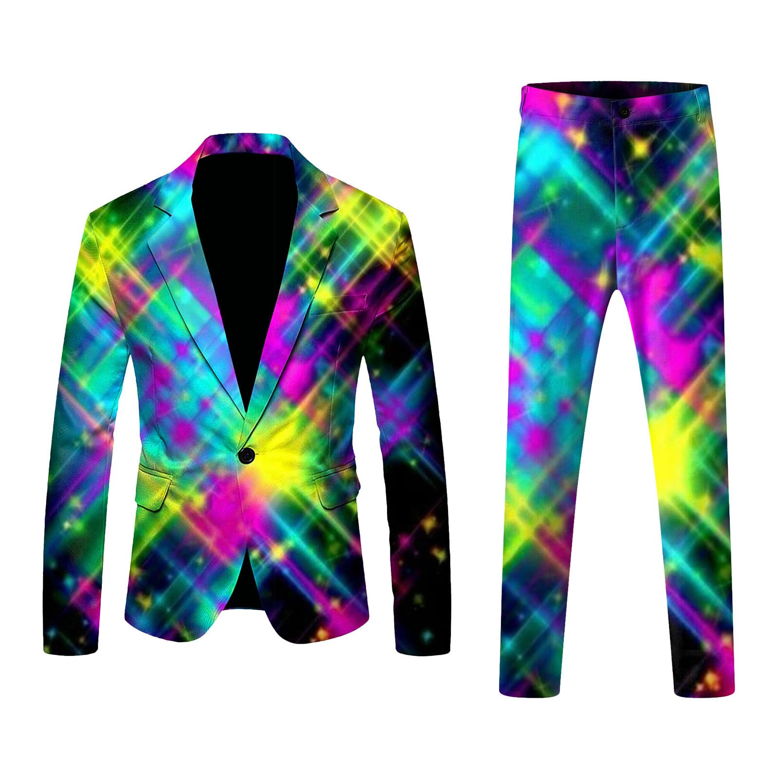 Generisch Anzug Herren Karneval 2pc Blazer Langarm EIN Knopf Revers Bunt Print Lustig Anzughose Faschingskostüm Party Verkleidung Freizeit Elegant Festlich Stylisch Mottoparty Anzugset