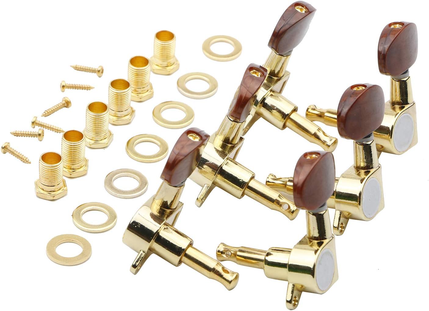 3R 3L Semi-Closed Golden Guitar String Tuners Tuning Keys Pegs Machine Heads Knobs Locking Tuners for Acoustic, Electric Guitar
