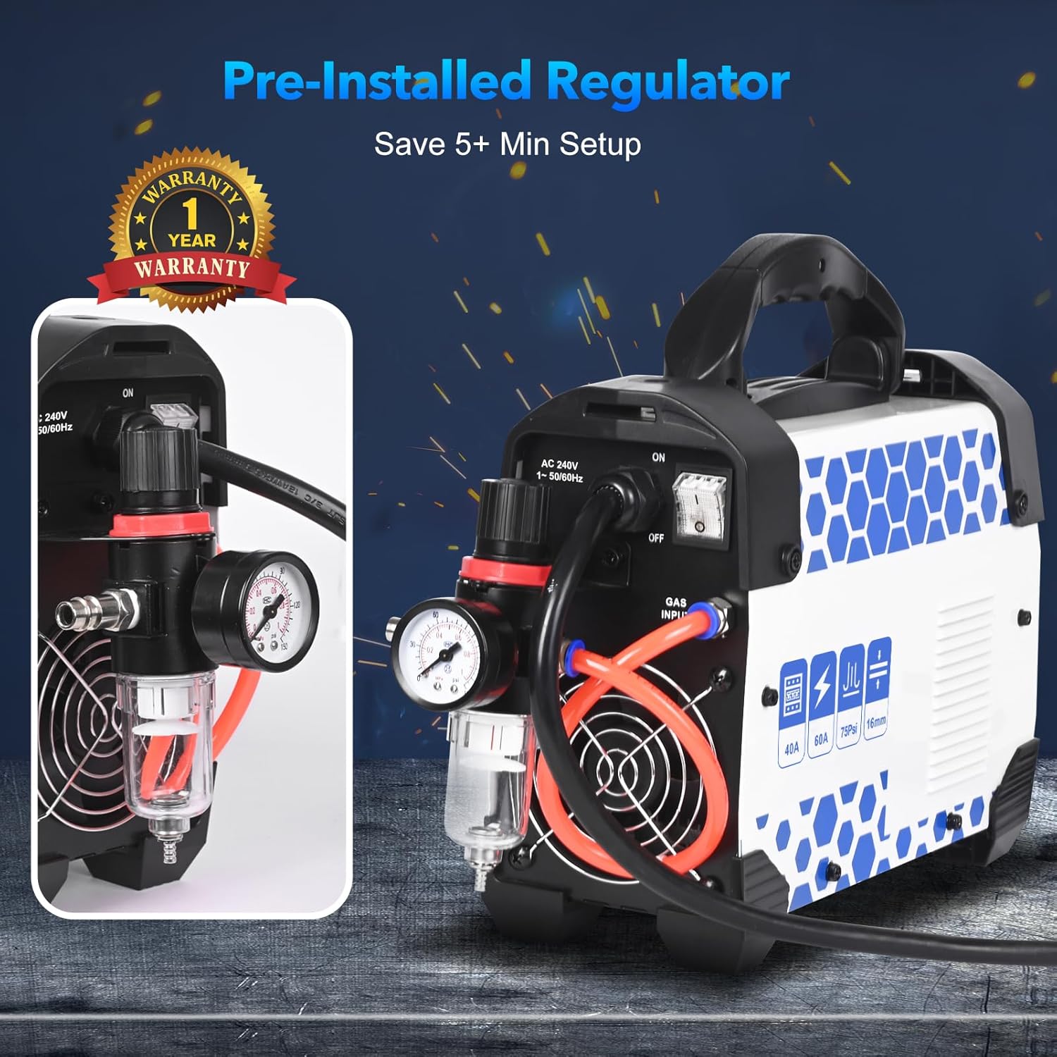 کلوز اپ view of the pre-installed air filter regulator