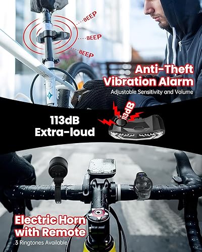 Miniatura 7 de WSDCAM Juego de luces inteligentes para bicicleta con control remoto, luz trasera de bicicleta con señales de giro y luz de freno, bocina de alarma