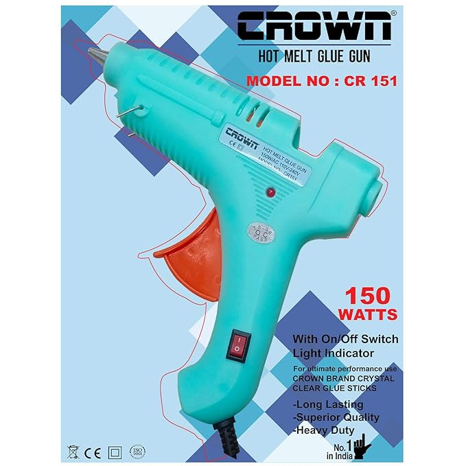 CROWN BRAND Professional Corded Electric Hot Melt Glue Gun 150 Watt