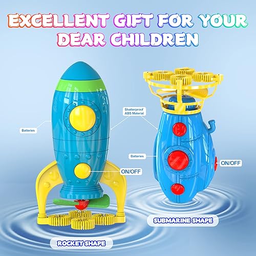 Miniatura 6 de Pistola de burbujas para niños, ametralladora de burbujas en forma de submarino y cohete con 2 botellas de solución de burbujas, pistola de burbujas