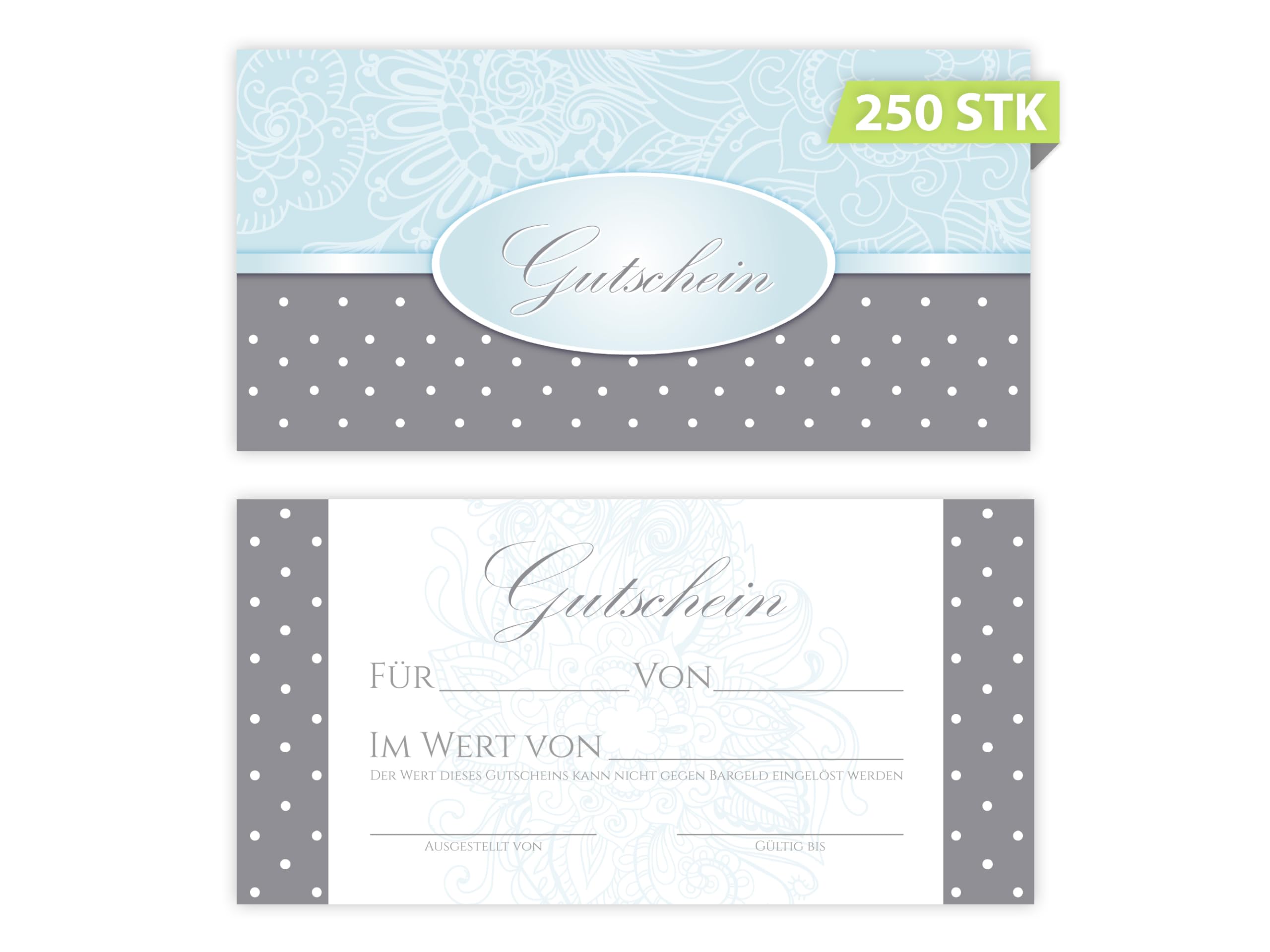 250 Geschenkgutscheine DIN lang plus (21 x 10,5 cm) Design Motiv Ornament. Blanko Gutscheine zum Ausfüllen Gutschein Geschenk Karte für Massage Wellness Kosmetik Nagelstudio Spa Beauty