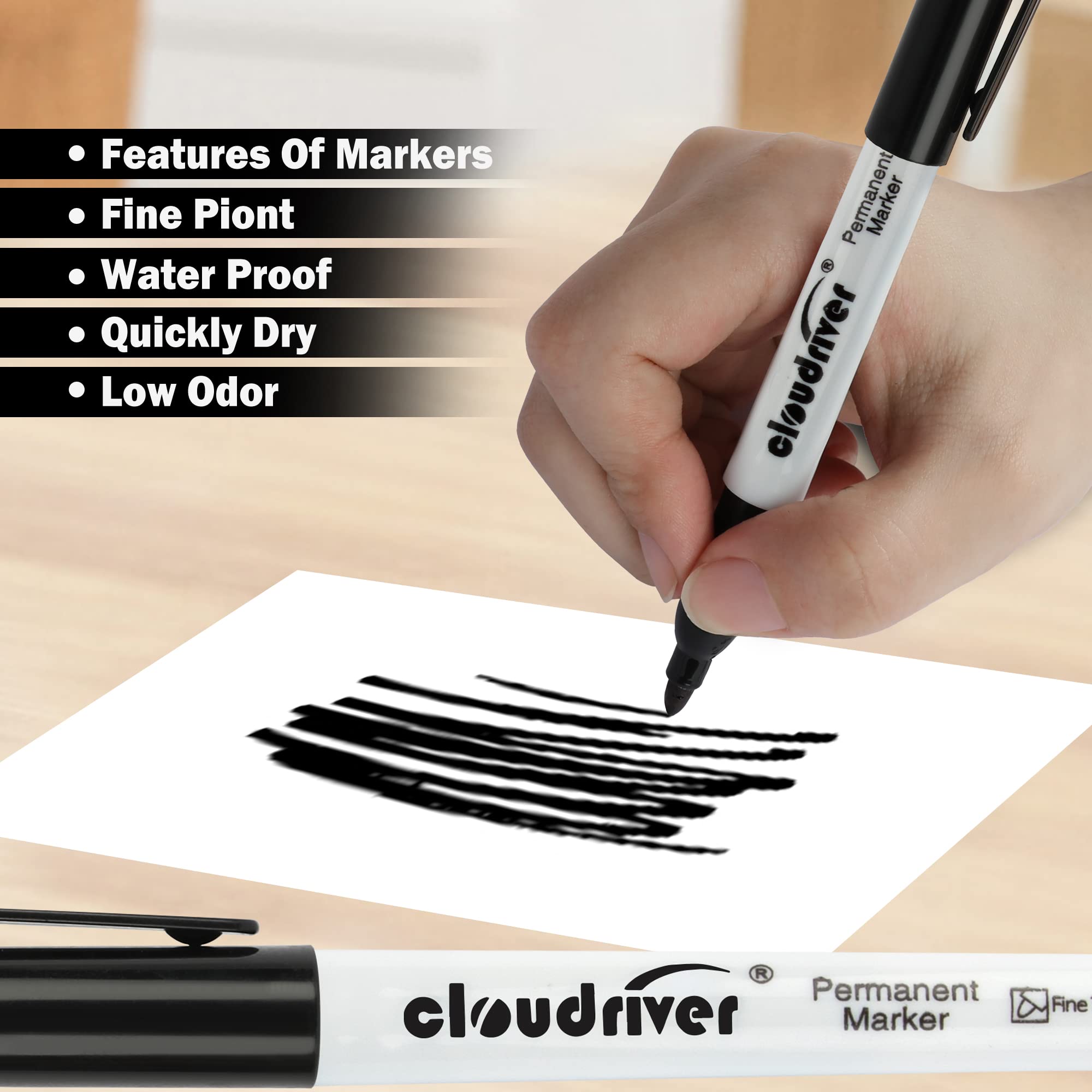 cloudriver Marcadores permanentes, paquete de 148 marcadores permanentes negros, punta fina, marcadores permanentes a granel que funcionan en madera, plástico, metal, piedra, vidrio