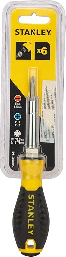 STANLEY STHT68012-8 6-Way Quick Change Screwdriver, Chrome-Plated Bar Resists Corrosion, Slip-Resistant Rubber Grip, Used ...