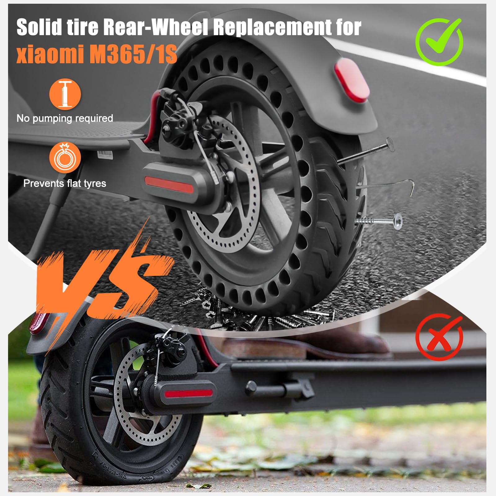 SYACHI E Scooter pneu et plein pour Xiaomi M365 1S, 8,5", en caoutchouc plein, avec moyeu de roue, roue de rechange, pneu intégré