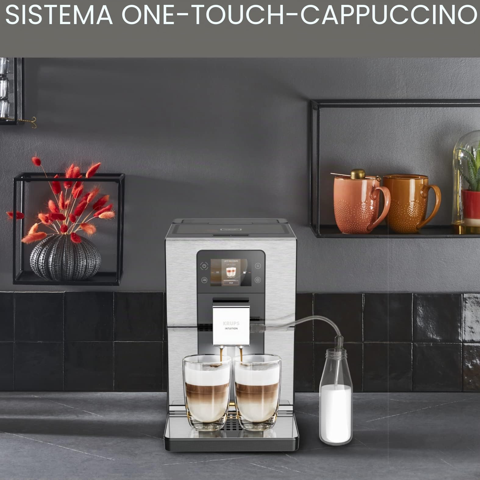 KRUPS Macchina da caffè grano, Pressione 15 bar, 17 bevande, Macchina per il caffè grano con smerigliatrice, Sistema One Touch Cappuccino, Touch screen, Indicatori luminosi, Intuizione Esperienza,