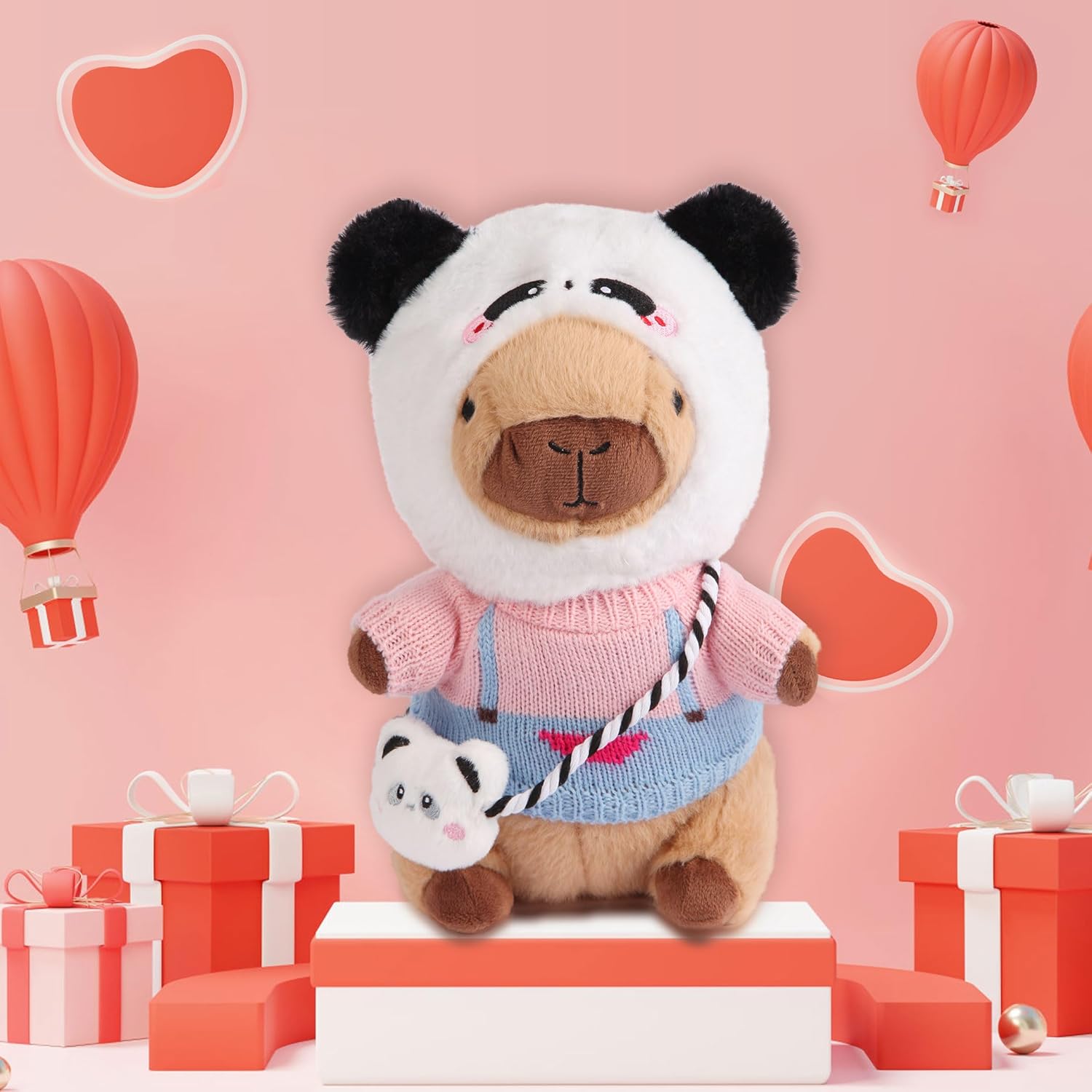 Capybara Plush with 9 Pcs Capybara Costume, Kawaii Dress Up Capybara Stuffed Animal, Dress Up Cute Capybara Plushies for Kids Girls Boys