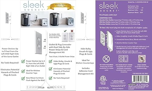 Miniatura 8 de Sleek Socket Corrector de salida ultrafino original y patentado para tomas de corriente invertidas con kit de corrector de cable, cable de 3 pies