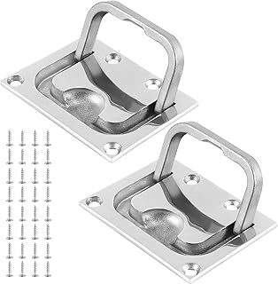 DIKNAAM 2 Pack 316 Stainless Steel Hatch Pull, Boat Ring Hatch Pull Flush Lift, Recessed Cabinet Lift Pull Handle with Mounting Screws, Stainless Steel Deck Hatch Handle for Marine