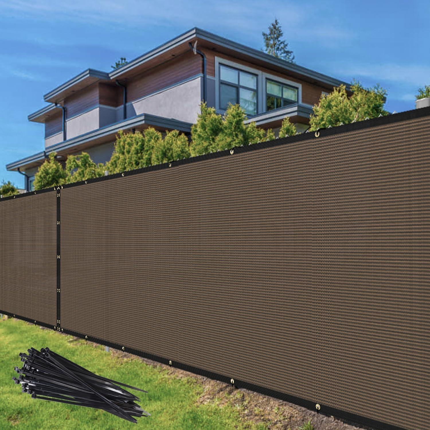 TANG 4' x 12' Privacy Fence Screen Brown Shade Cloth with Grommets, Chain Link Fence Panels Outdoor Mesh Fabric Fencing, Balcony Windscreen Cover,Temporary Garden Fencing for Yard Deck Pool