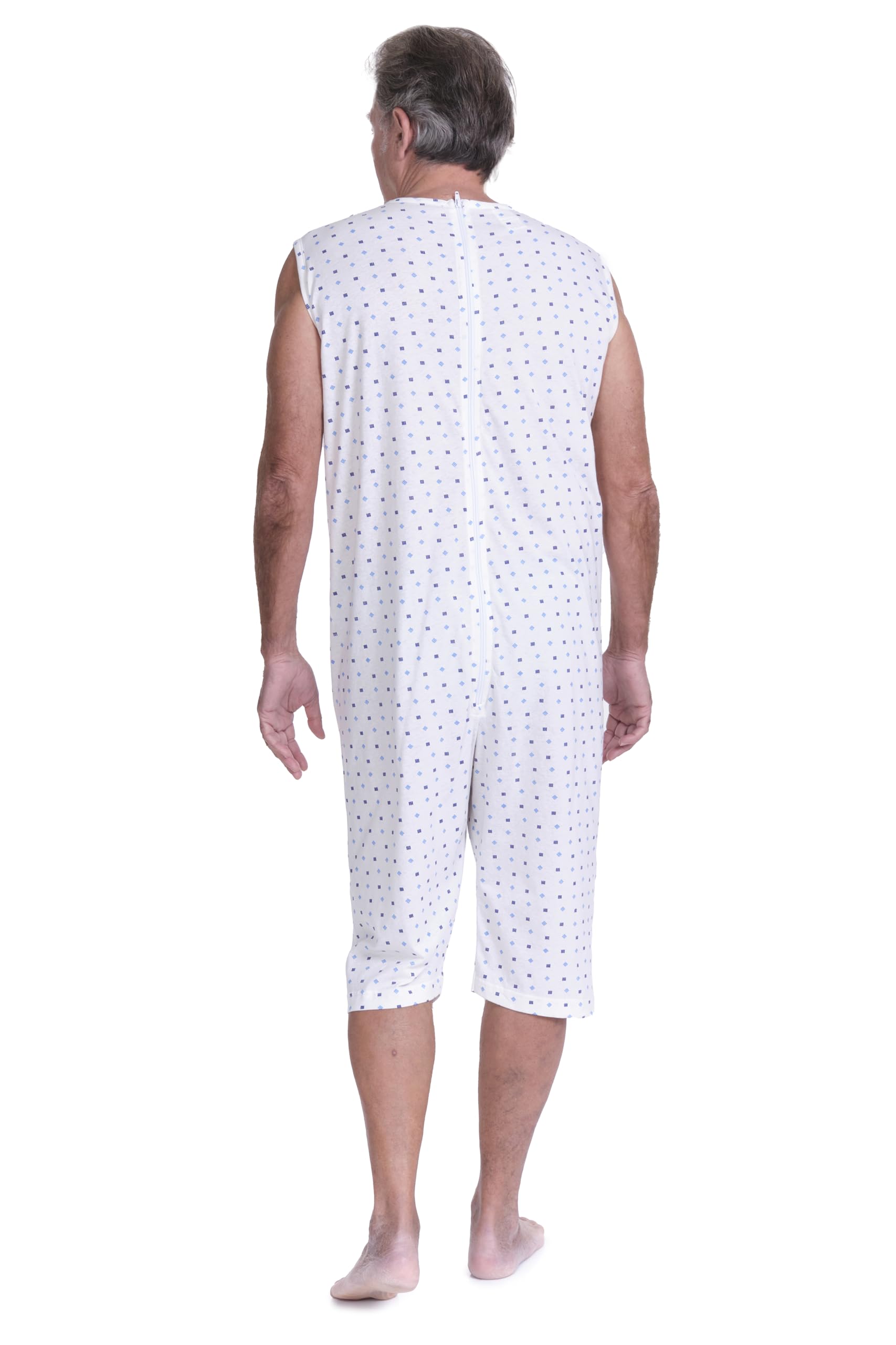FERRUCCI COMFORT Pijama sanitario sin mangas 100% algodón con cremallera dorso para ancianos incontinencia Alzheimer