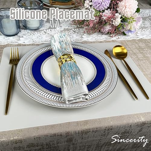 Miniatura 5 de Placemats, Set of 4 Silicone Dining Table Mats, Heat Resistant Anti Skid Placemats for Home Kitchen and Restaurant Table, Washable Easy to Clean