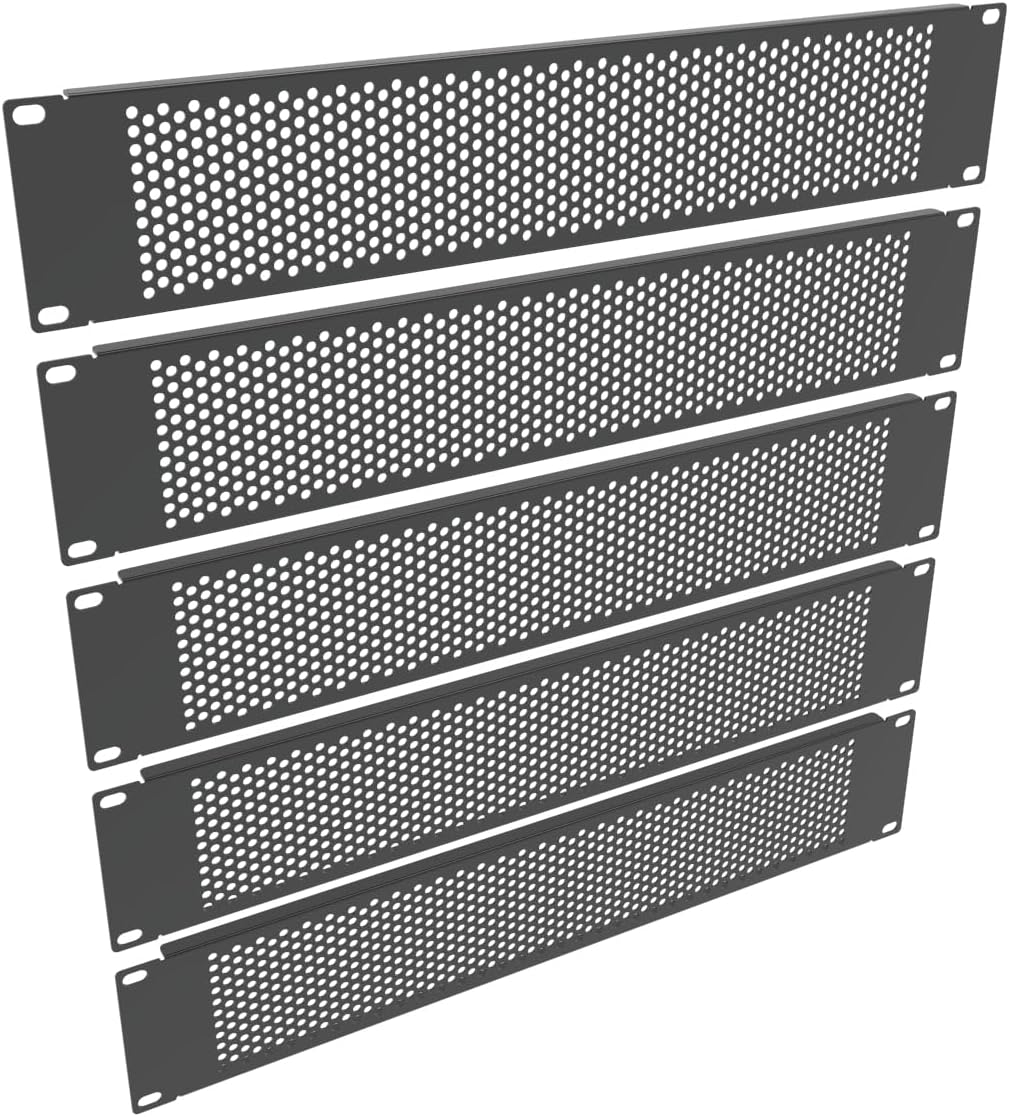 5 Pack 2U Venting Blank Panel - Steel Blank Rack Mount Panel Spacer for 19in Server Rack Cabinet or Enclosure, Black (2UVBP5PC)