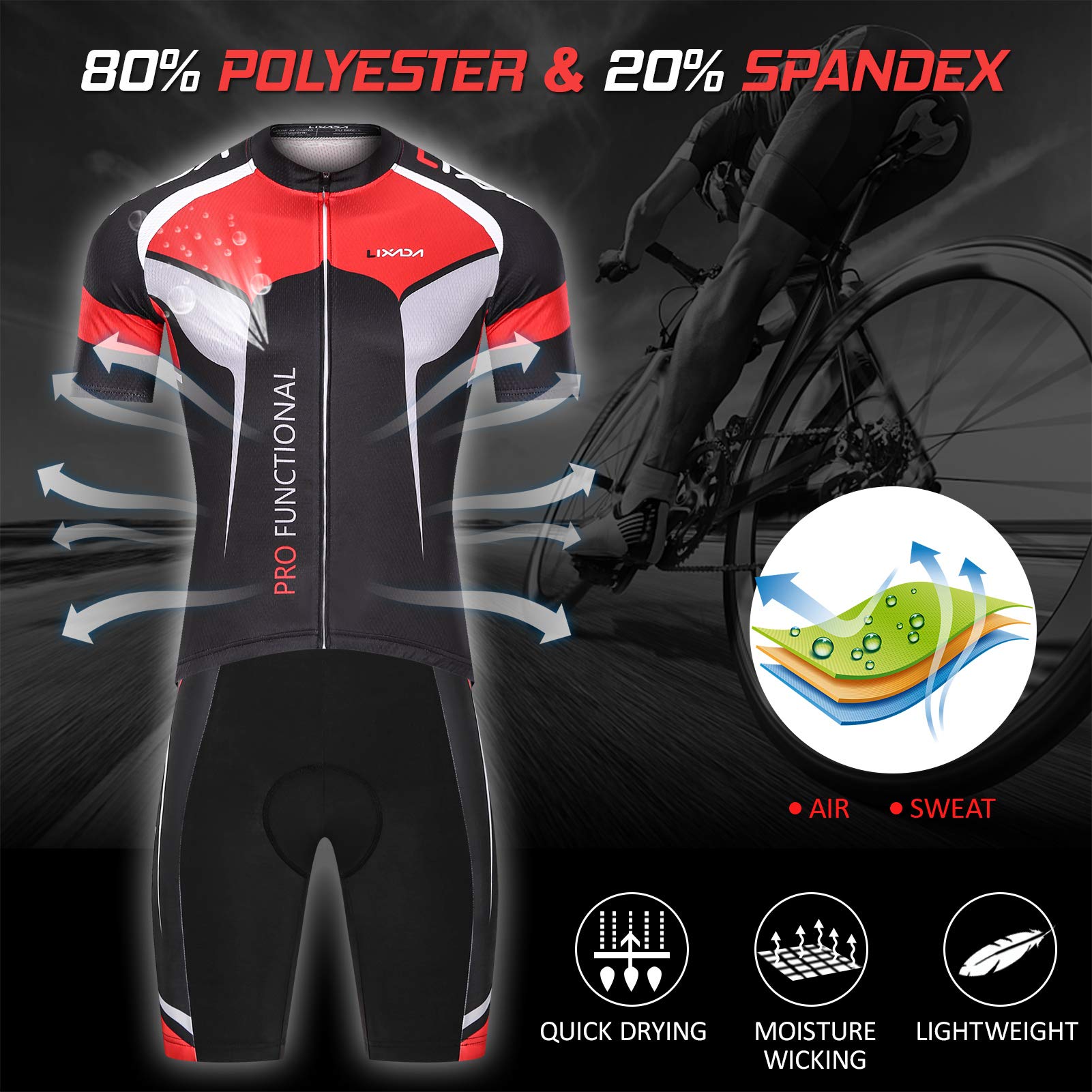 Lixada Ropa Ciclismo Hombre Ropa Ciclismo Hombre Juego con Cojín de Aire 3D y Camiseta Transpirable Adecuado para Ciclismo, Senderismo, Correr