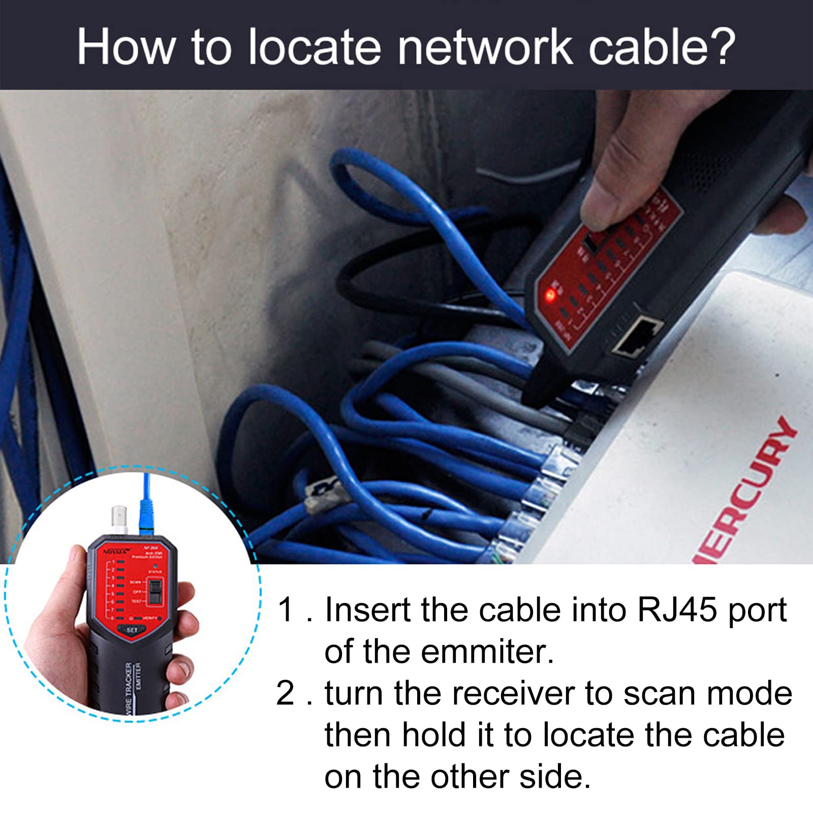 NF-268 Network Cable Tester & Wire Tracker - Tone Generator For RJ11/RJ45/BNC, Locates Cables On Live Switches - View #9