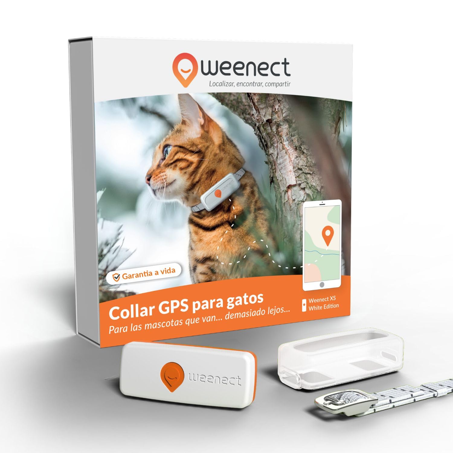 Weenect Cat XS - Nuevo GPS para Gatos | Mini rastreador GPS en Tiempo Real | El más pequeño del Mercado | Suscripción | Collar Incluido | Garantía de por Vida