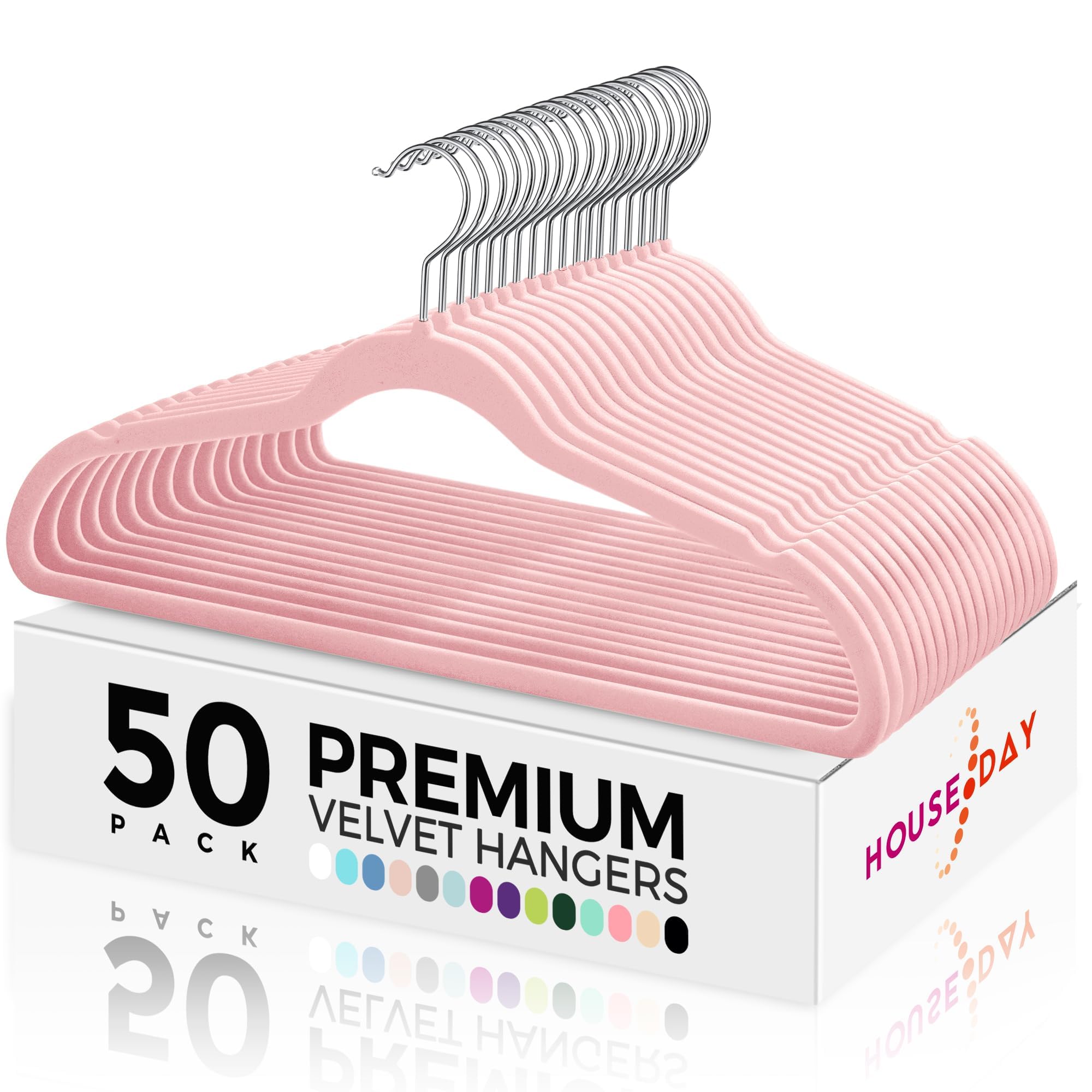 HOUSE DAY Premium Velvet Hangers 50 Pack Pink, Non-Slip Flocked Felt Hangers, Sturdy Clothes Hanger Heavy Duty Coat Hanger, Durable Slim for Closet Space Saving