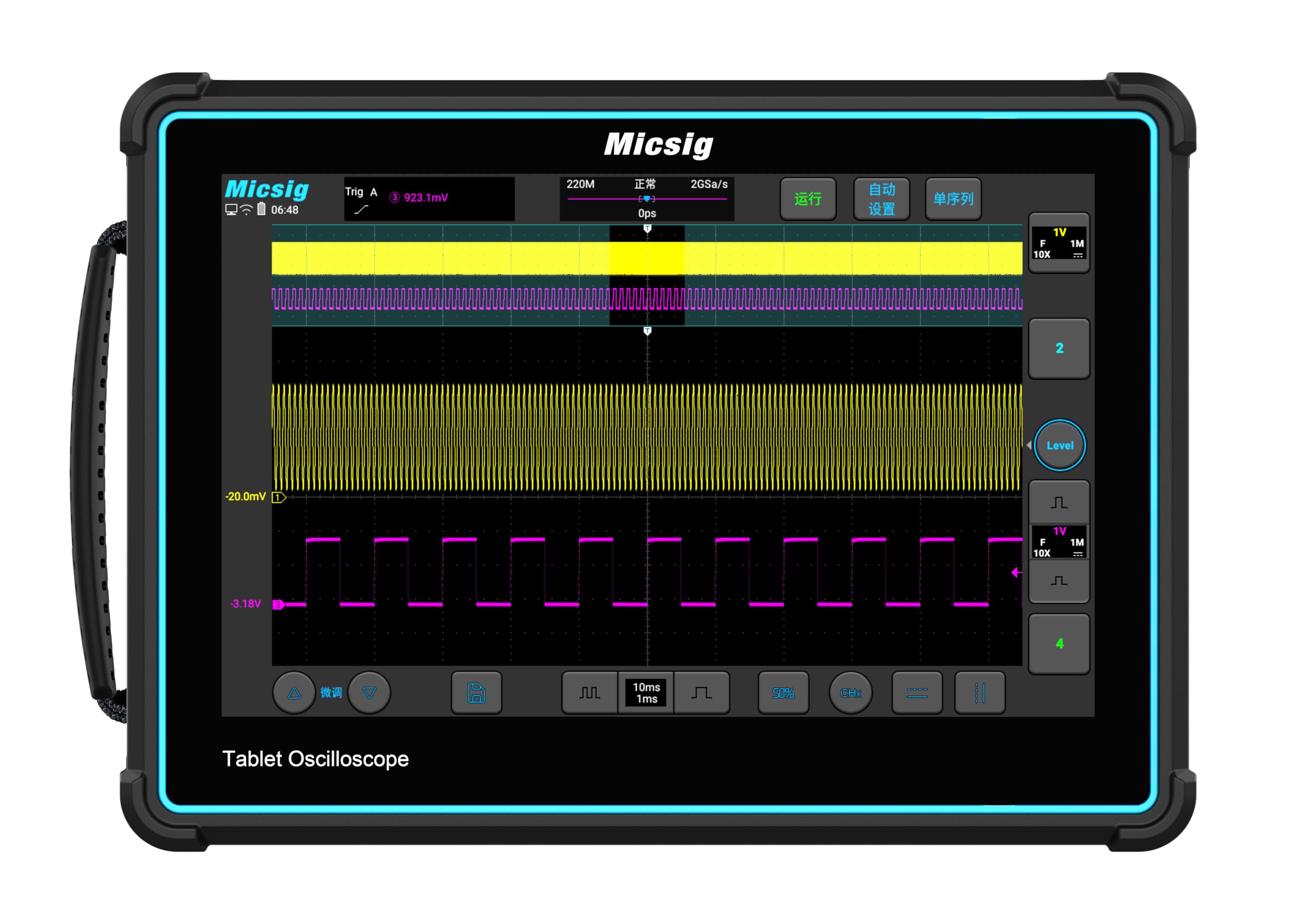 Oscilloscope tabletta Micsig Banda passante 200MHz Frequenza di campionamento 2GSa/s Profondità di memoria 220Mpts Canali analogici 2 (TO2002-Standard)