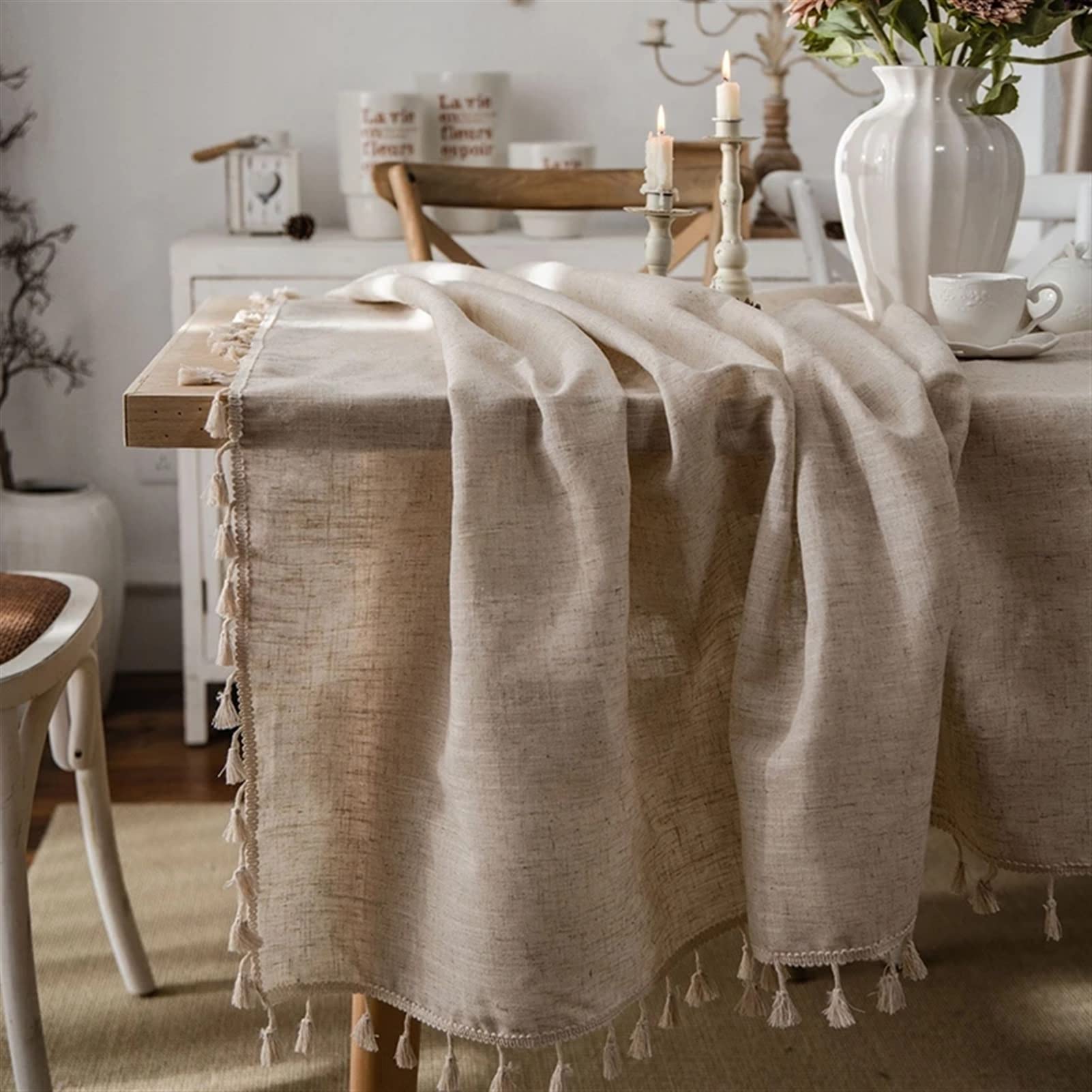 Prostokątny obrus do jadalni bawełna i len obrus retro obrus na stół Nappe De Obrus z frędzlami tkanina obrus Tafelkleed Mantel De Mesa (kolor: A, specyfikacja: 90 x 120 cm)