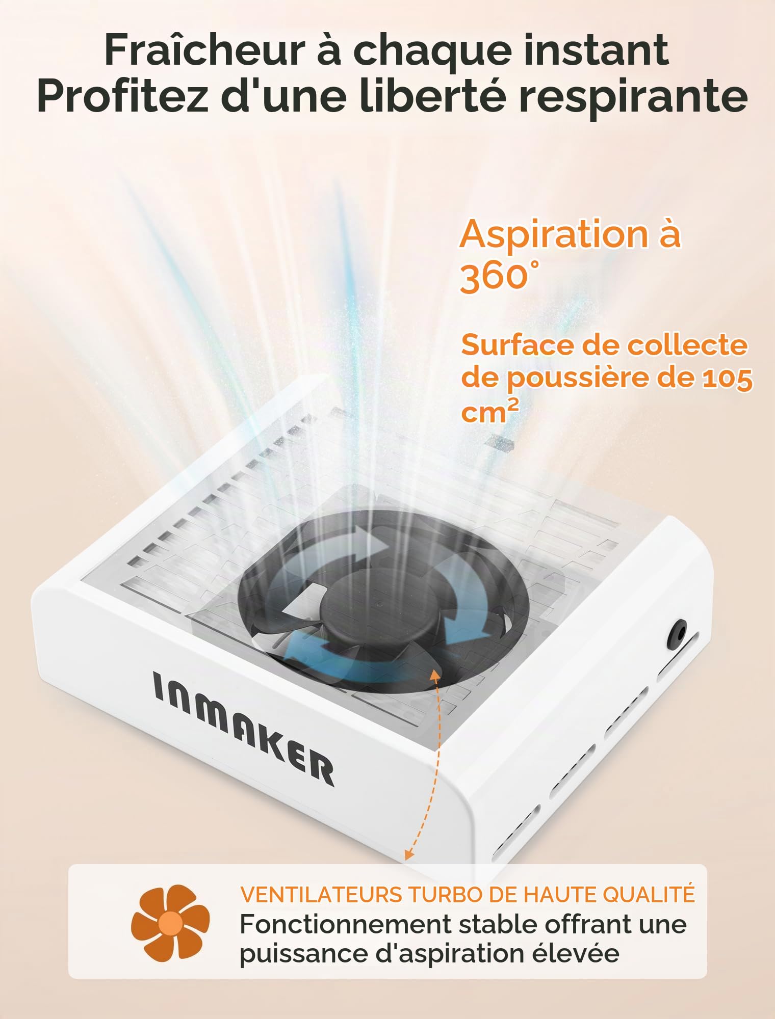 INMAKER Aspirateur Ongles Professionnelle Avec 2 Filtre Remplaçable | 60W Aspirateur Ongle Manucure pour Nail Art ou Salon, Blanc