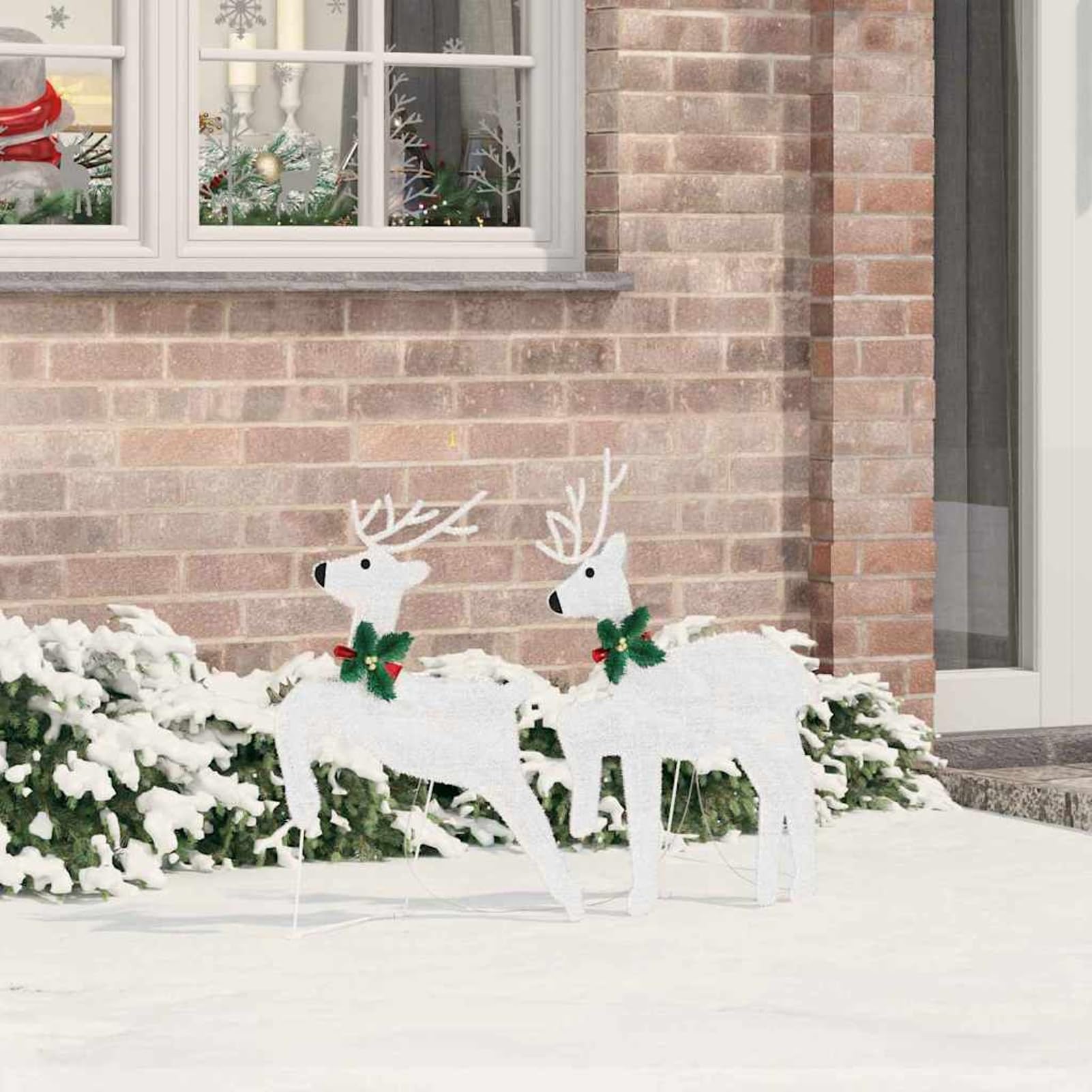 Gecheer LED Rentier Deko 2er Set, Kaltweiß Stoff Figur mit USB Betrieb, 65cm und 58cm hoch, for Weihnachtsdeko Wohnzimmer Garten Terrasse Innen Außenbereich
