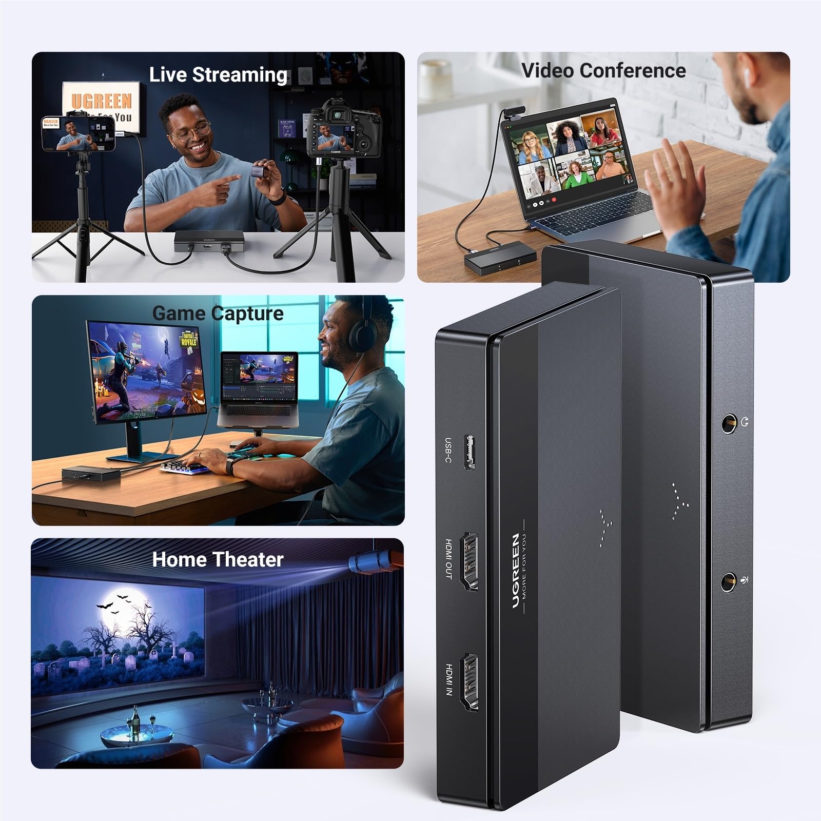 Tarjeta de captura de video 4K60Hz HDMI a USB/USB-C HDMI Caja de grabación de video para PC, computadora, cámara, transmisión en vivo, reunión de grabación
