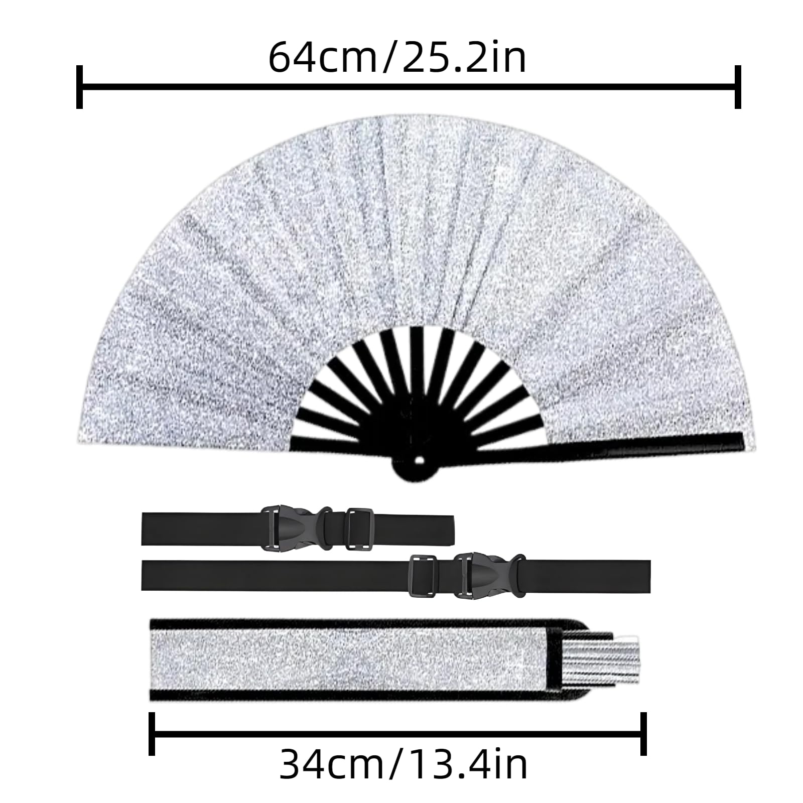 Clacking Fans for Line Dancing 13 Inch Glitter Boots on The Ground Hand Fan,Foldable Hand Fan for Dance Parties, Performances,Sparkly Hand Fans for Women Foldable(Silver)