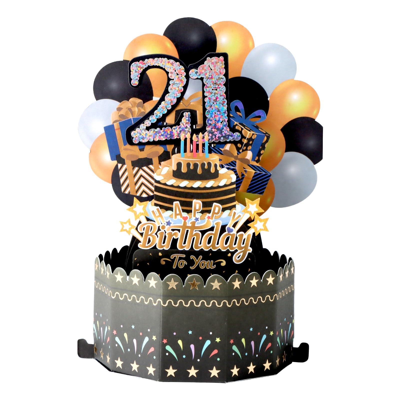 21th Birthday Card Happy 21th Birthday 3D Pop Up Greeting Card 21 th Birthday Gifts with Note and Envelope for 21 Years Old Wife Husband Mother Father Women Men Sister Friends (21th black) — image 1