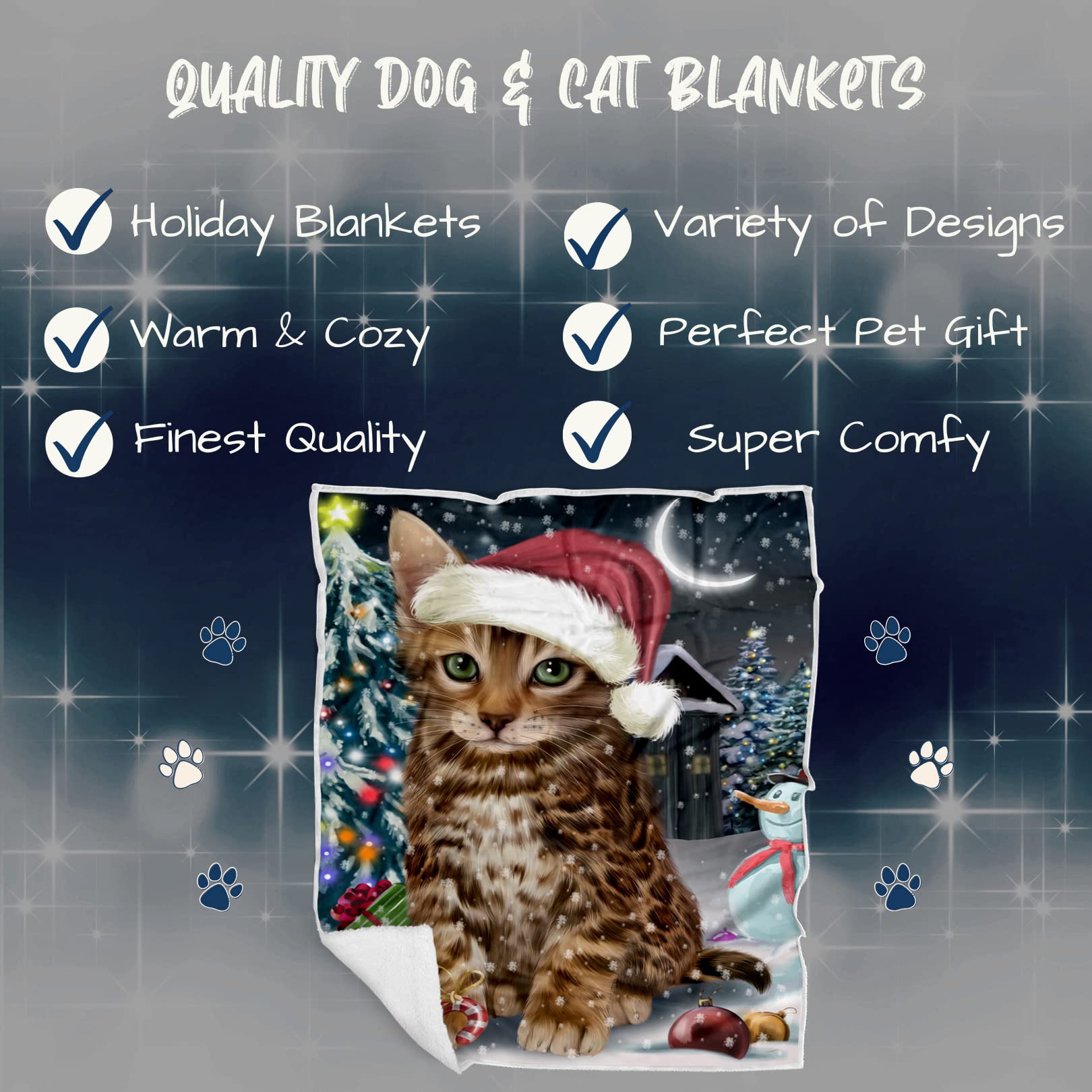 Doggie of the Day Bengal Cat Blanket - Have a Holly Jolly Christmas - Super Soft & Warm Pet Theme for Sofa or Bed, Warm Fleece, Sherpa or Woven Material, BLNKT74336 (50x60 Sherpa)