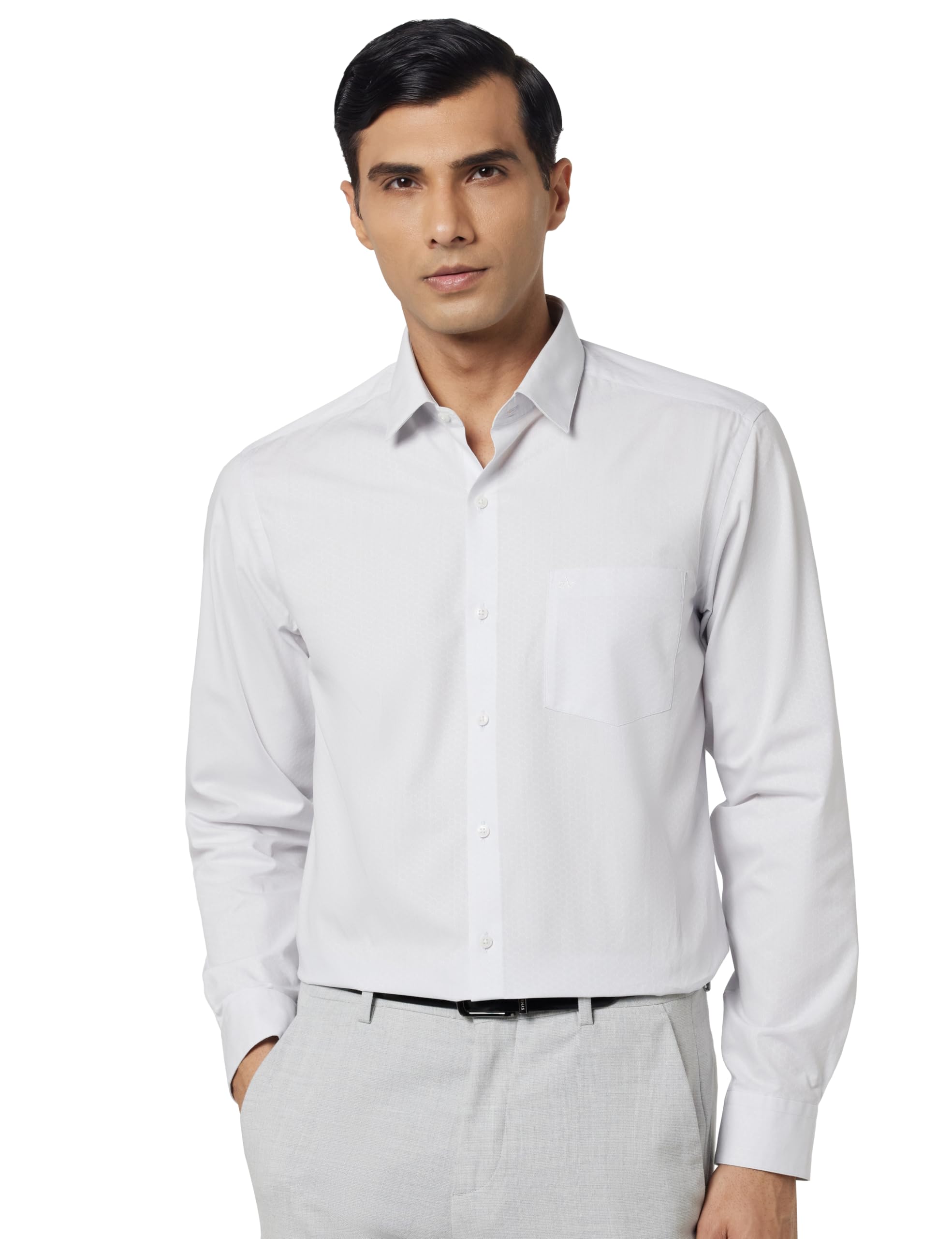 Men's Patterned Weave Full Sleeves Slim Fit Cutaway Collar Cotton Formal Shirt-image-12