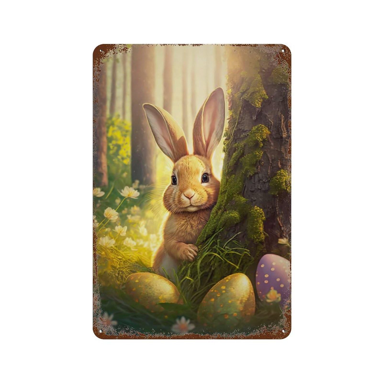 Easter Bunny Distressed Metal Wall Sign 11.8"x7.9", Ideal for Patio, Garden Room And Bar Decor