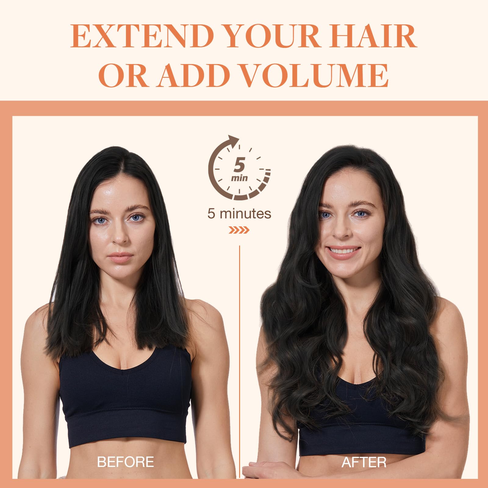 GOO GOO Invisi Edge Clip in Hair Extensions 18inch 130g 7Pcs Injected Seamless PU Clip in Hair Extensions, Virgin Real Human Hair, 2 Dark Brown — view 6
