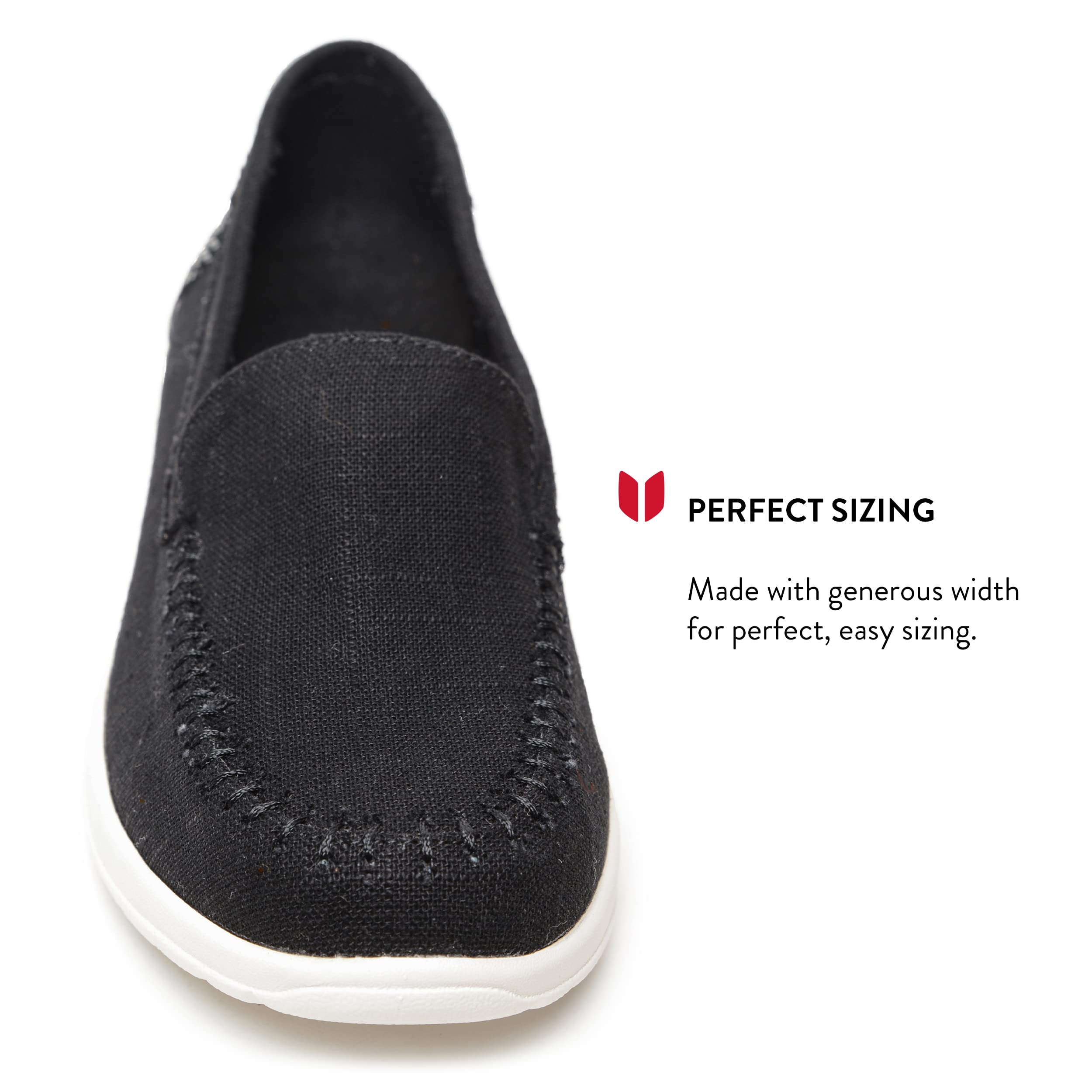 Minnetonka Discover - Zapatillas tejidas para mujer con parte superior de tela, plantilla de espuma viscoelástica, diseño fácil de llevar y suela de goma EVA, perfectas para uso diario casual