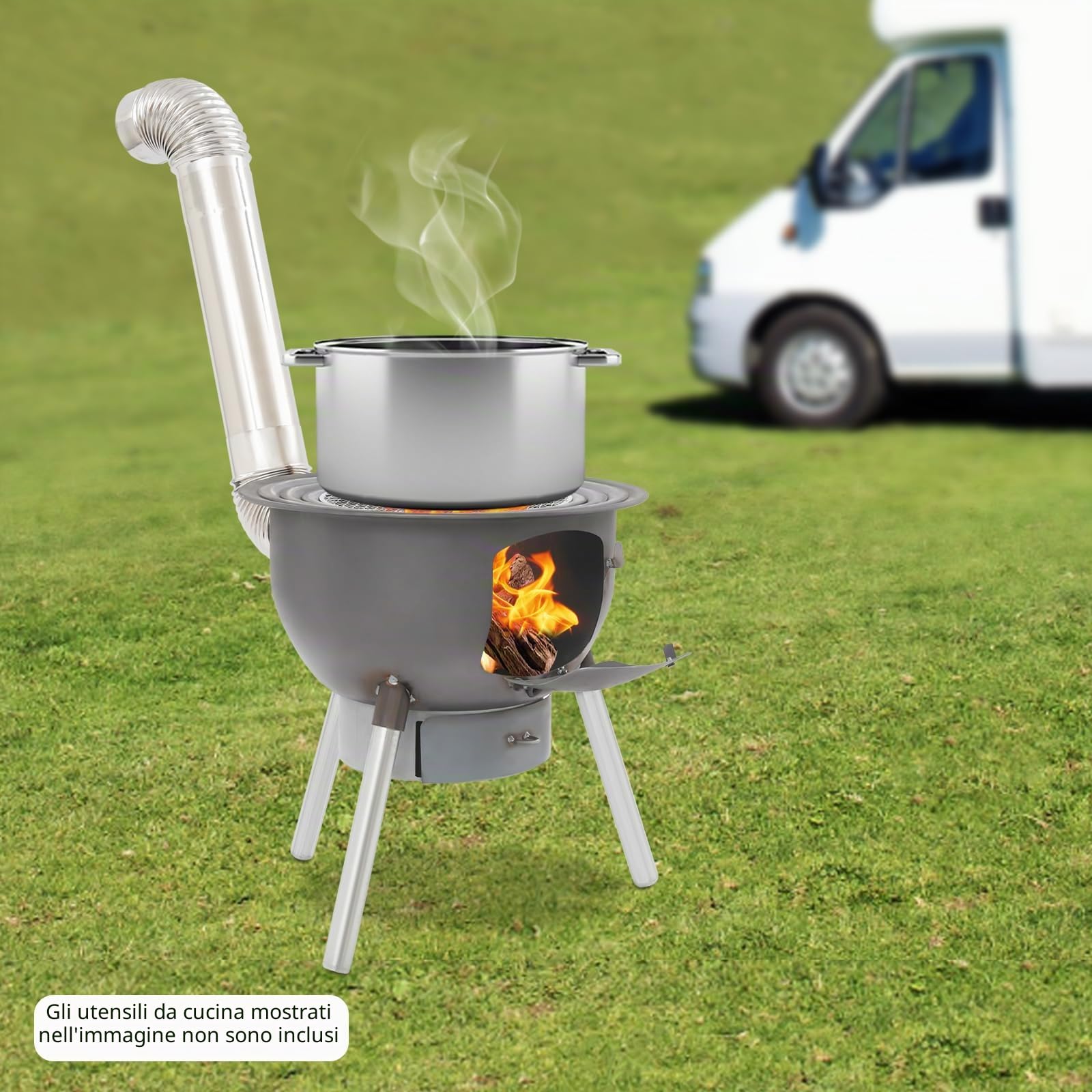 Stufa per tenda, stufa a legna portatile, fornello da campeggio con piedi e canna fumaria, stufa a razzo, stufa per tenda per campeggio, escursionismo, picknick e barbecue all'aperto