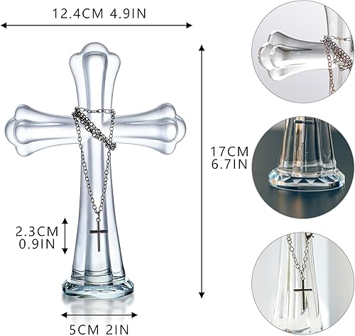 Miniatura 5 de H&D HYALINE & DORA Cruz de cristal transparente, figura de cruz sagrada de cristal para oración de iglesia, decoración del hogar, adorno de cruz de