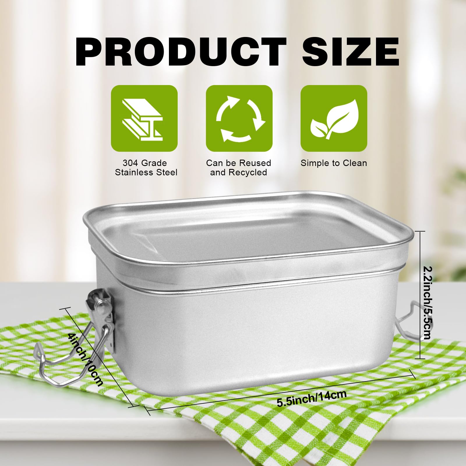 Lot de 8 boîtes à bento réutilisables en acier inoxydable de 550 ml pour la maison, le travail, l'école, le camping
