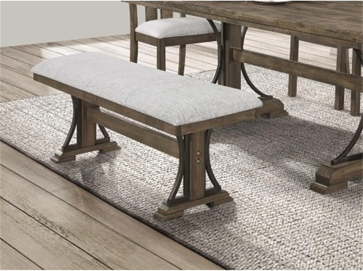 1pc Transitional Style Bench Upholstered Seat Brown/Gray Finish Fabric Wood Metal Dining Room Living Room Bench