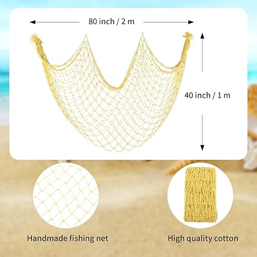 Miniatura 2 de YuanDe Red de pesca decorativa amarillo jengibre de 80 x 40 pulgadas, paquete de 2 redes de pesca para fotos grandes, red para colgar fotos de pared