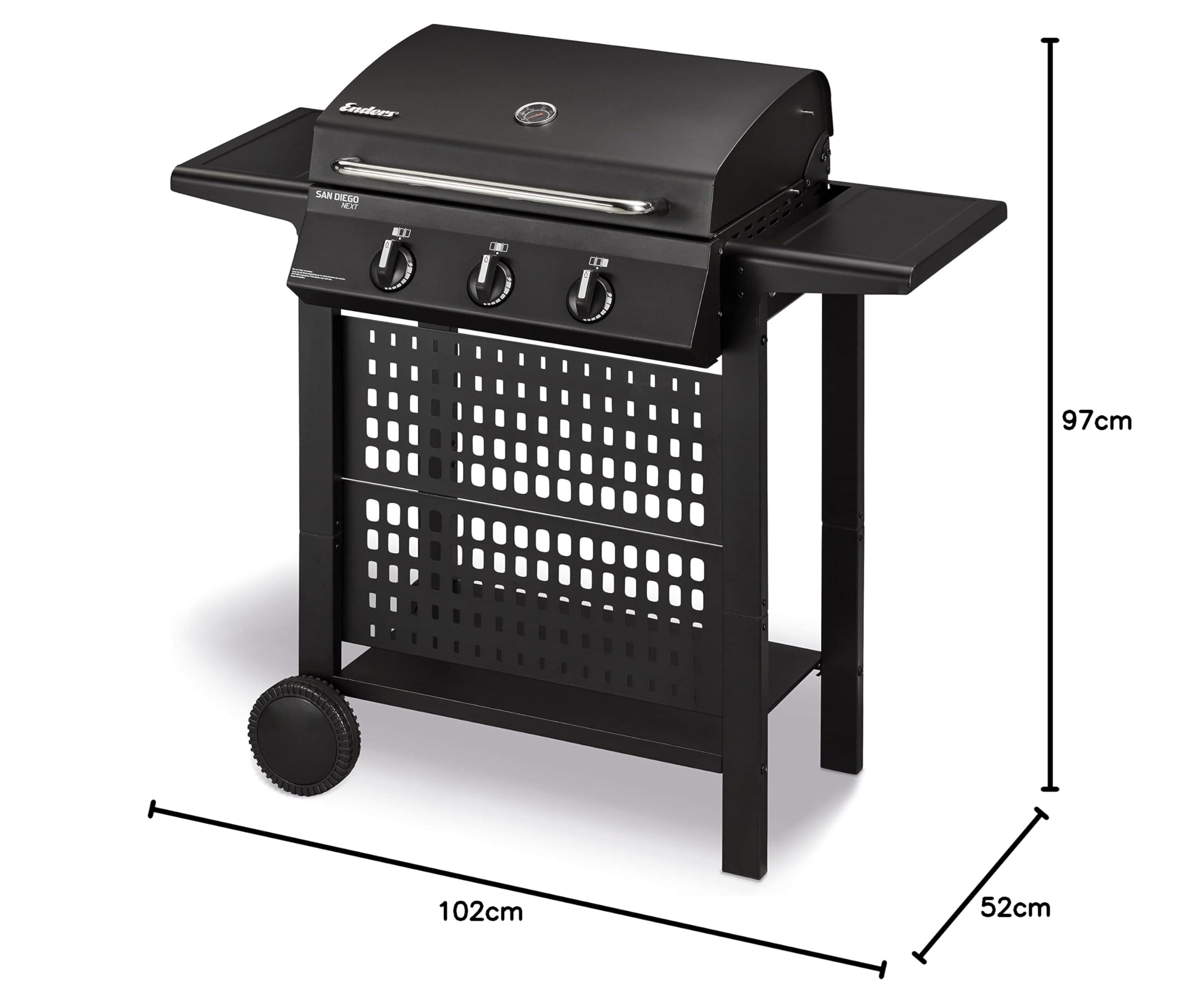 Enders Gasgrill SAN DIEGO NEXT 3, 3 Brenner aus Edelstahl, mit Grillthermometer, kleiner, Camping, Edelstahlrost, Balkon Gas Grill,stabile Seitenablagen#80166